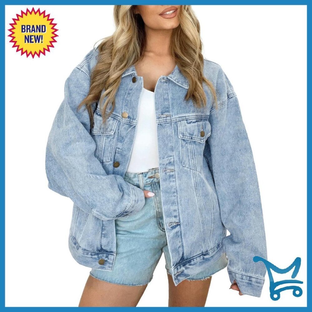 Oversized Denim Jacket, Boyfriend Style with Chest Pockets, Loose Fit
